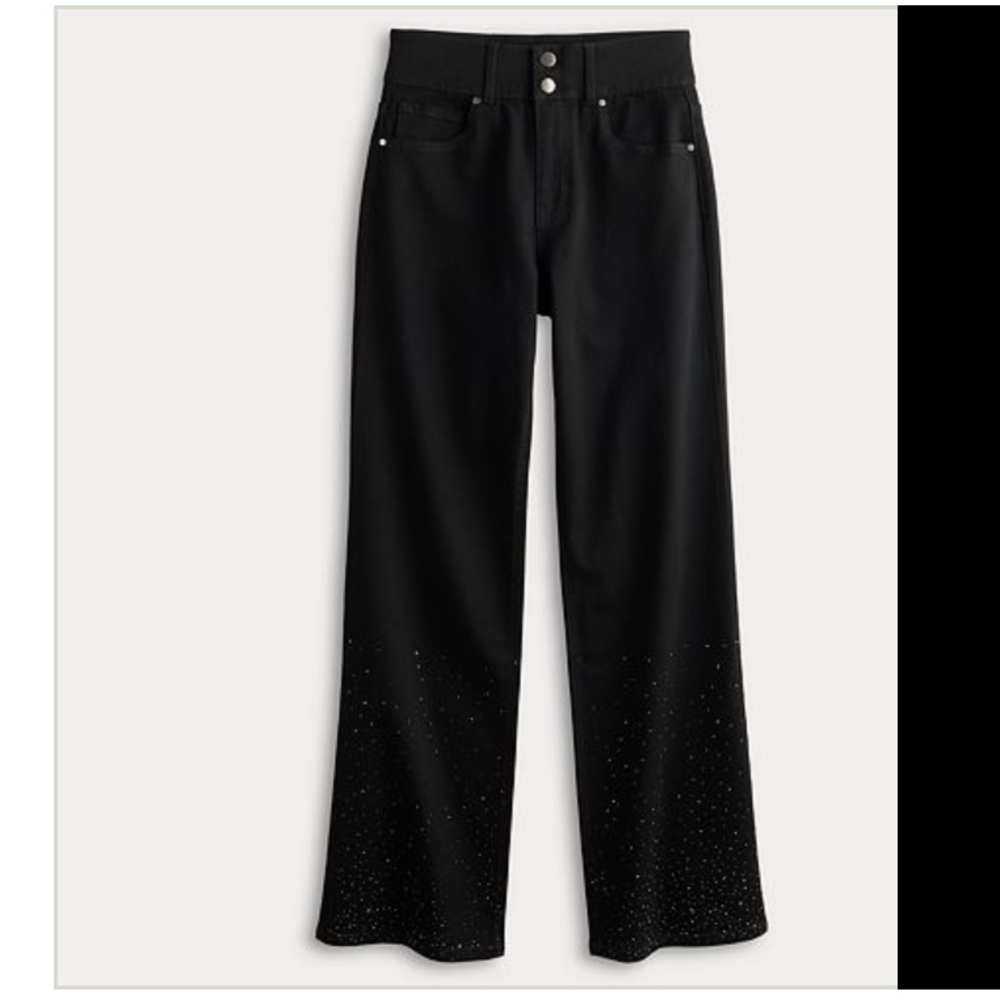 Farmers Market Women’s Straight Leg High Rise Rhinestone Jeans Black Size 12 NEW